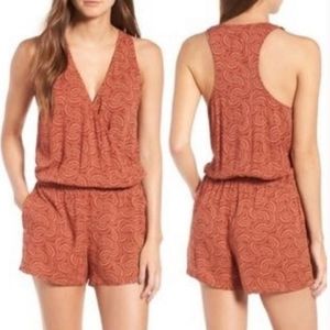 Hinge Womens Rust Henna Ferns Sleeveless  Romper Size S